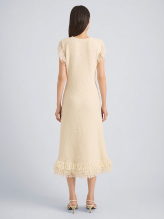 Proenza Schouler Back full length image of model wearing Frida Dress in Wool Boucle in Off White