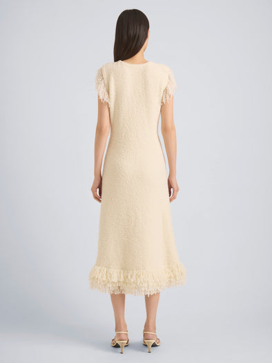 Proenza Schouler Back full length image of model wearing Frida Dress in Wool Boucle in Off White