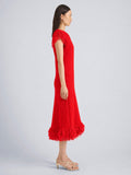 Proenza Schouler Side full length image of model wearing Frida Dress in Wool Boucle in Poppy