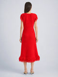 Proenza Schouler Back full length image of model wearing Frida Dress in Wool Boucle in Poppy