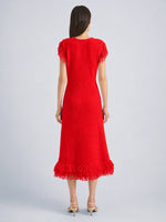 Proenza Schouler Back full length image of model wearing Frida Dress in Wool Boucle in Poppy