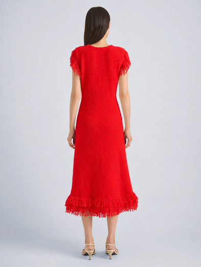 Proenza Schouler Back full length image of model wearing Frida Dress in Wool Boucle in Poppy