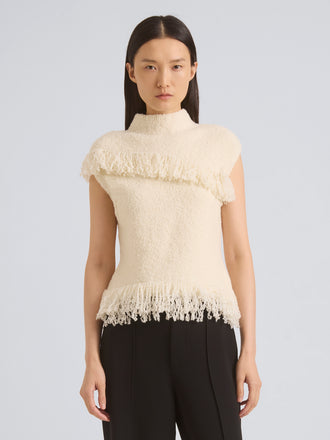 Proenza Schouler Front cropped image of model wearing Frida Top in Wool Boucle in Off White