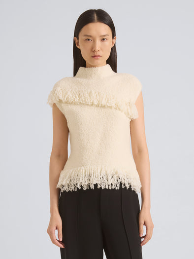 Proenza Schouler Front cropped image of model wearing Frida Top in Wool Boucle in Off White