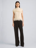 Proenza Schouler Front full length image of model wearing Frida Top in Wool Boucle in Off White