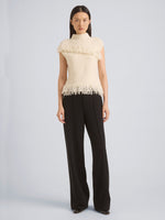 Proenza Schouler Front full length image of model wearing Frida Top in Wool Boucle in Off White