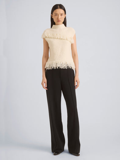 Proenza Schouler Front full length image of model wearing Frida Top in Wool Boucle in Off White