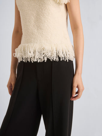 Proenza Schouler Detail image of model wearing Frida Top in Wool Boucle in Off White