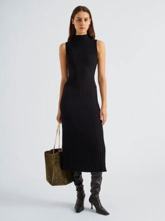 Proenza Schouler Front full length image of model wearing Giorgia Dress in Compact Rib in Black
