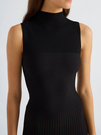 Proenza Schouler Detail image of model wearing Giorgia Dress in Compact Rib in Black