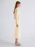 Proenza Schouler Side full length image of model wearing Frida Cardigan in Wool Boucle in Off White