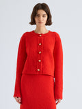 Proenza Schouler Front cropped image of model wearing Frida Cardigan in Wool Boucle in Poppy