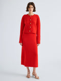 Proenza Schouler Front full length image of model wearing Frida Cardigan in Wool Boucle in Poppy