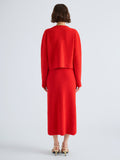 Proenza Schouler Back full length image of model wearing Frida Cardigan in Wool Boucle in Poppy