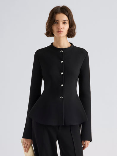 Proenza Schouler Front cropped image of model wearing Dasha Jacket in Compact Viscose in Black