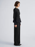 Proenza Schouler Side full length image of model wearing Dasha Jacket in Compact Viscose in Black