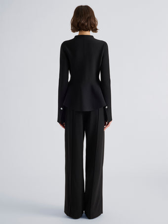 Proenza Schouler Back full length image of model wearing Dasha Jacket in Compact Viscose in Black