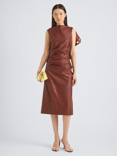 Proenza Schouler Front On Model Image of RANIA DRESS IN NAPPA in Sienna
