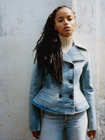 Proenza Schouler Campaign Image of Romane Jacket in Rigid Denim