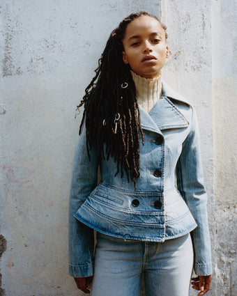 Proenza Schouler Campaign Image of Romane Jacket in Rigid Denim