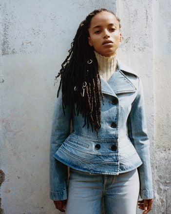 Proenza Schouler Campaign Image of Romane Jacket in Rigid Denim