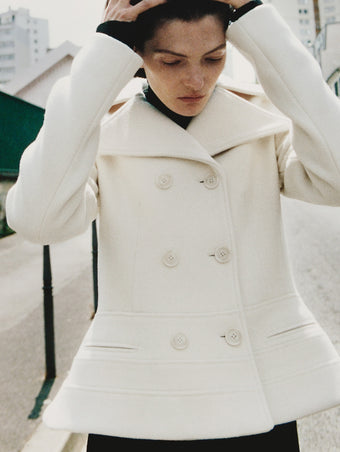 Proenza Schouler Campaign image of Romane Jacket in Compact Melton Wool 