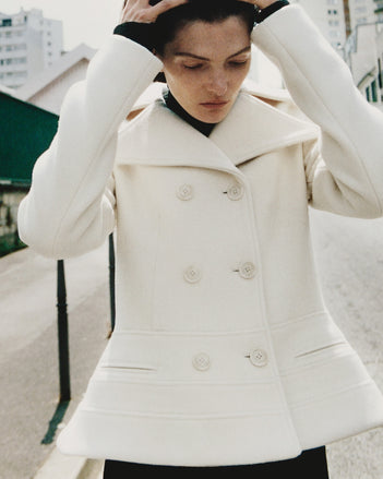 Proenza Schouler Campaign image of Romane Jacket in Compact Melton Wool 