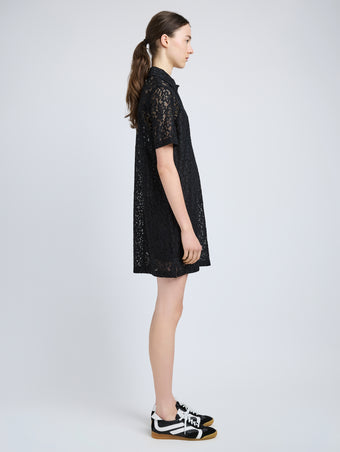 Proenza Schouler side image of model wearing Rainer Dress in Stretch Lace in black