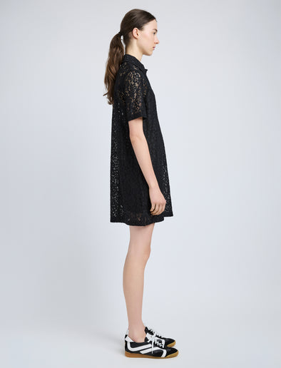 Proenza Schouler side image of model wearing Rainer Dress in Stretch Lace in black