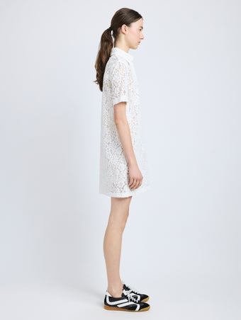 Proenza Schouler side image of model wearing Rainer Dress in Stretch Lace in off white