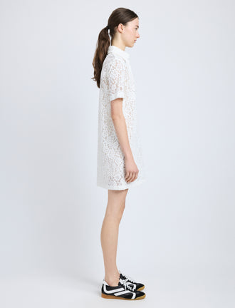 Proenza Schouler side image of model wearing Rainer Dress in Stretch Lace in off white