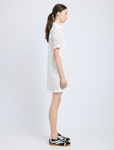 Proenza Schouler side image of model wearing Rainer Dress in Stretch Lace in off white