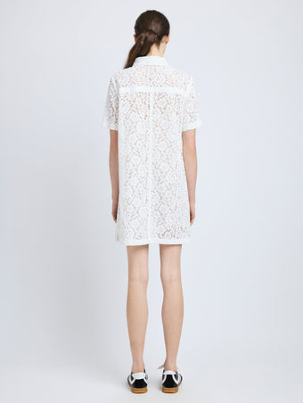 Proenza Schouler back image of model wearing Rainer Dress in Stretch Lace in off white