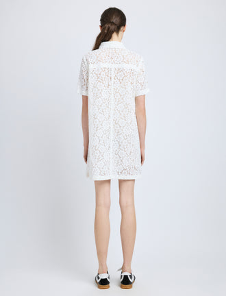 Proenza Schouler back image of model wearing Rainer Dress in Stretch Lace in off white