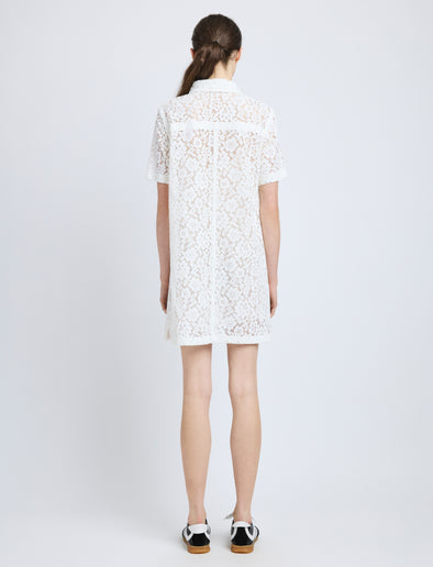 Proenza Schouler back image of model wearing Rainer Dress in Stretch Lace in off white