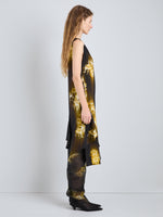 Proenza Schouler Full Length Side Image of model wearing Rhetta Dress in Printed Viscose Cady in Black Multi