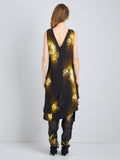 Proenza Schouler Full Length Back Image of model wearing Rhetta Dress in Printed Viscose Cady in Black Multi