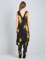 Proenza Schouler Full Length Back Image of model wearing Rhetta Dress in Printed Viscose Cady in Black Multi