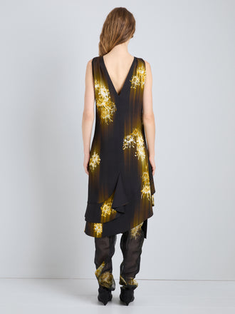 Proenza Schouler Full Length Back Image of model wearing Rhetta Dress in Printed Viscose Cady in Black Multi