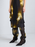 Proenza Schouler Detail Image of model wearing Rhetta Dress in Printed Viscose Cady in Black Multi