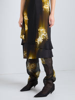 Proenza Schouler Detail Image of model wearing Rhetta Dress in Printed Viscose Cady in Black Multi