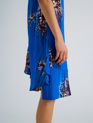 Proenza Schouler detail image of model wearing Rhetta Dress in Printed Viscose Cady in Cerulean Multi