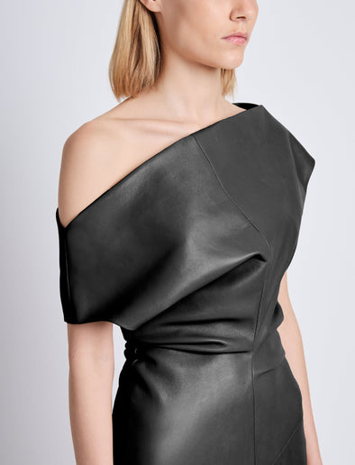 Proenza Schouler On Model Detail Image of Rosa Dress In Smooth Leather in Black