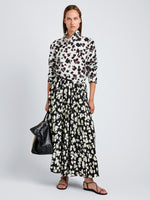 Proenza Schouler Full Length Front Image of model wearing Runa Skirt in Printed Soft Twill in Black Floral