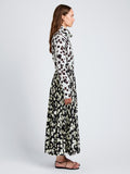 Proenza Schouler Full Length Side Image of model wearing Runa Skirt in Printed Soft Twill in Black Floral