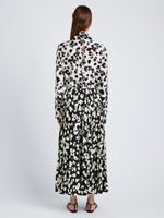 Proenza Schouler Full Length Back Image of model wearing Runa Skirt in Printed Soft Twill in Black Floral