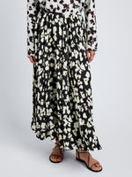Proenza Schouler detail Image of model wearing Runa Skirt in Printed Soft Twill in Black Floral