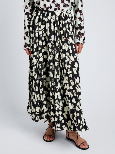 Proenza Schouler detail Image of model wearing Runa Skirt in Printed Soft Twill in Black Floral