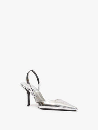 3/4 Front image of Slash Slingback Pumps in Mirrored Metallic in SILVER SPECCHIO