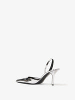 3/4 Back image of Slash Slingback Pumps in Mirrored Metallic in SILVER SPECCHIO